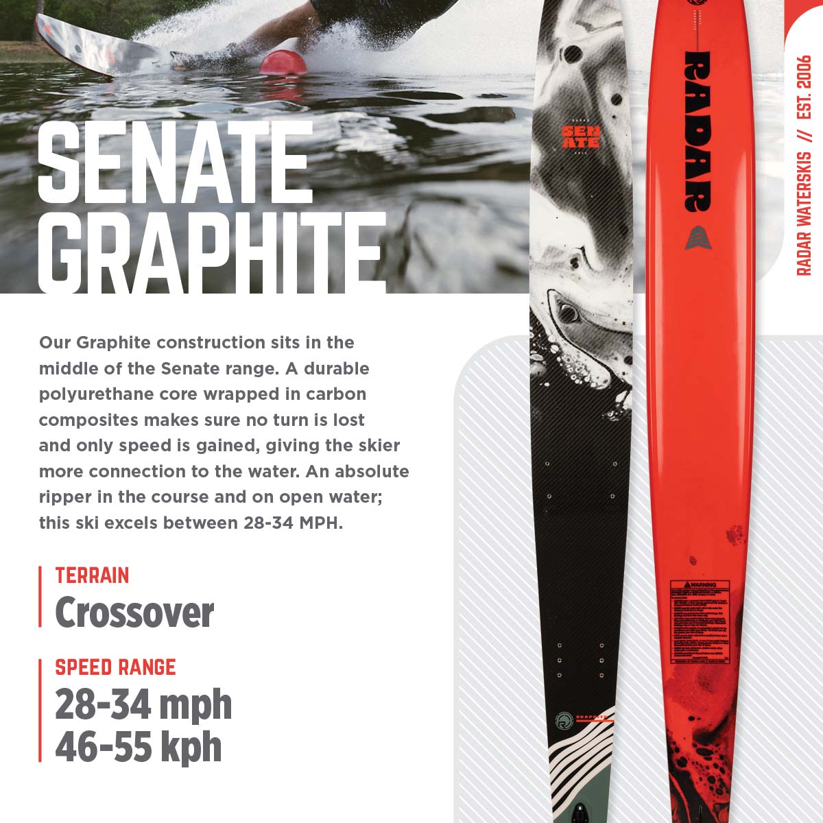 Radar Graphite Senate Water Ski 2025
