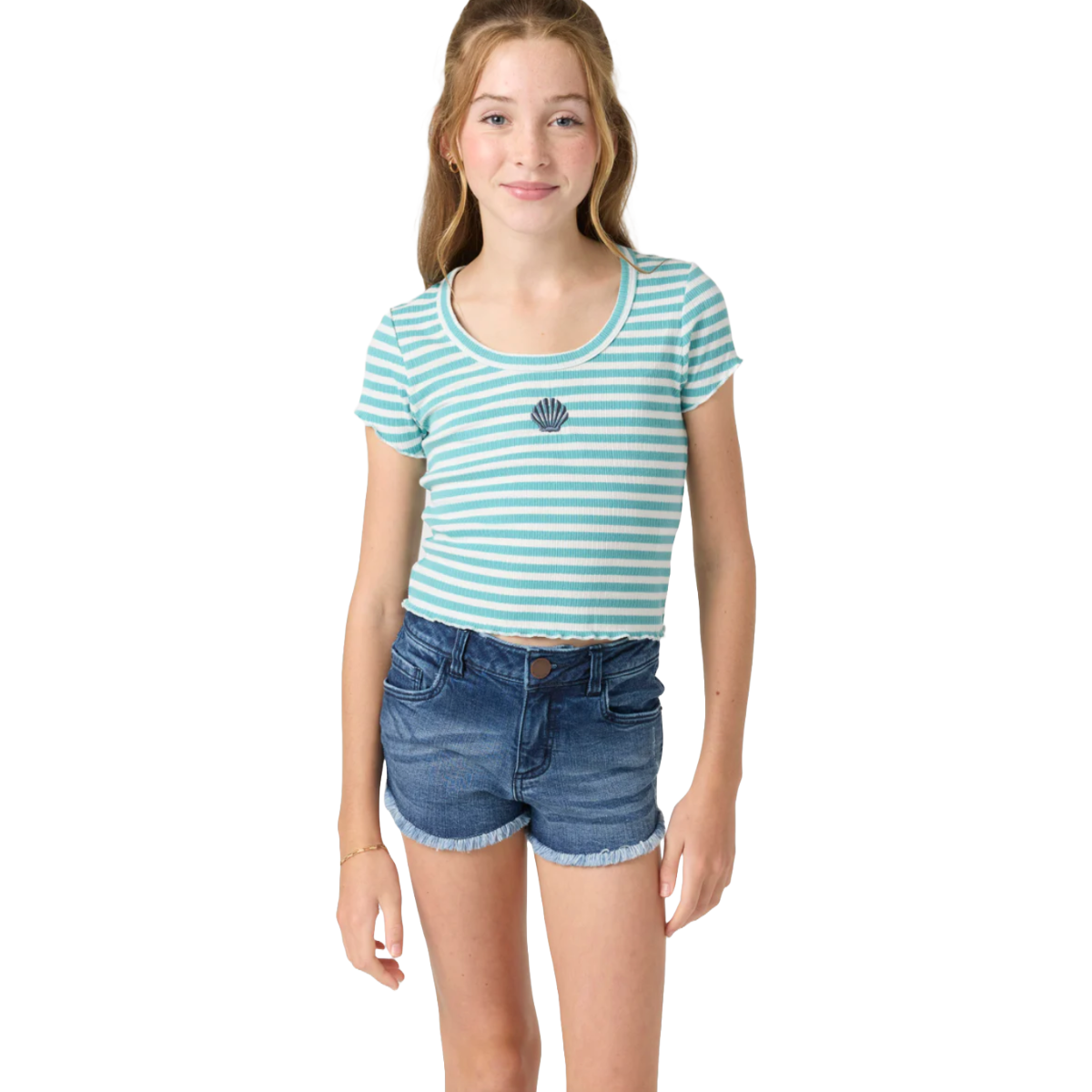 O'Neill Girls Sammie Stripe Tee in Nile Blue