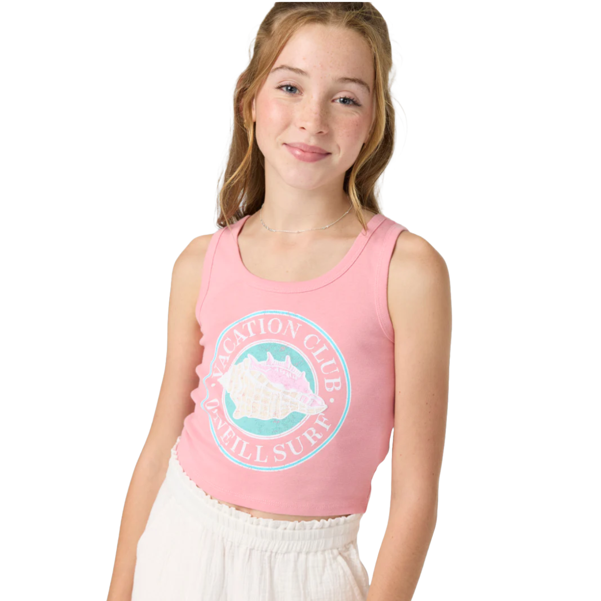 O'Neill Girls Seashell Shore Tank in Peony