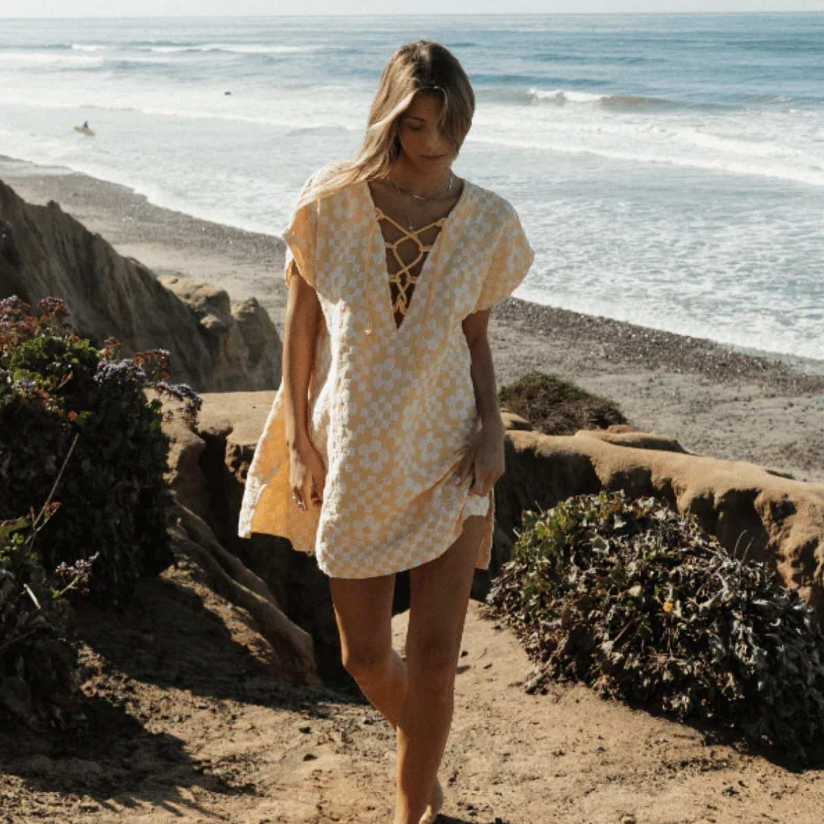 Sand Cloud Floral Check Cover Up in Snapdragon