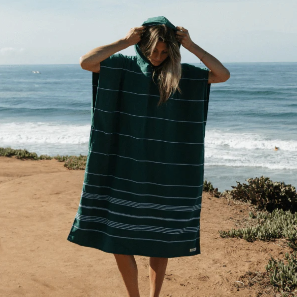 Sand Cloud Classic Stripe Hooded Poncho in Rain Forest