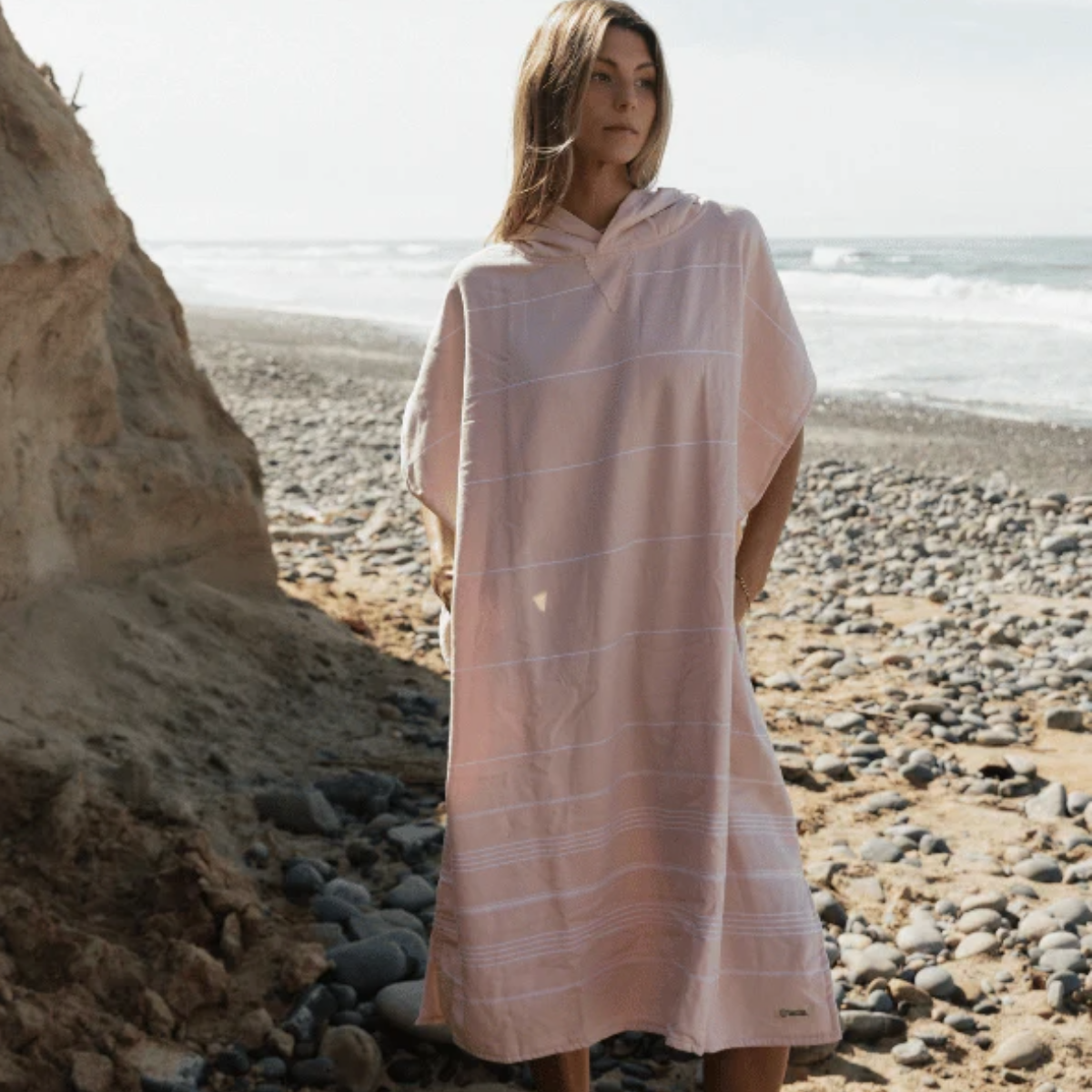 Sand Cloud Classic Stripe Hooded Poncho in Calcite Pink