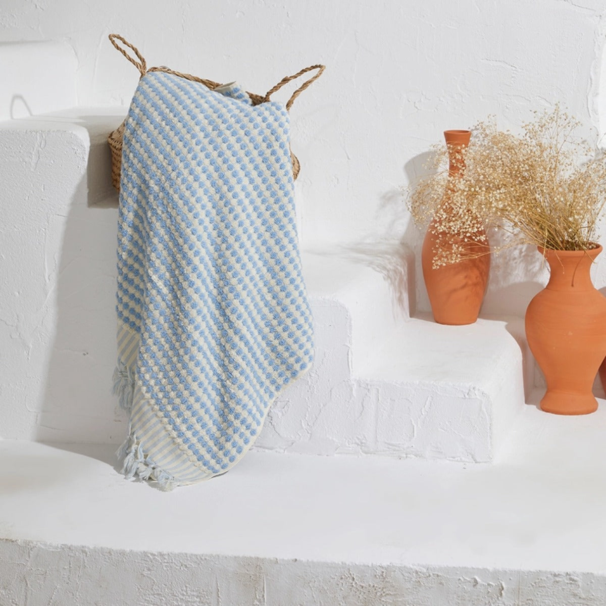 Kikoya Pompom Bubble Handloom Turkish Towel in Baby Blue