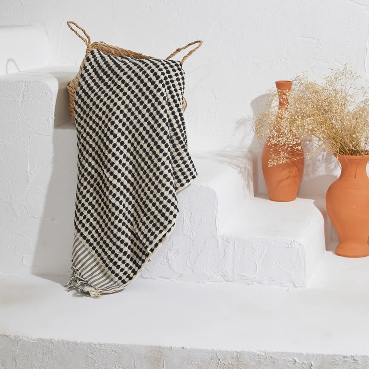 Kikoya Pompom Bubble Handloom Turkish Towel in Black