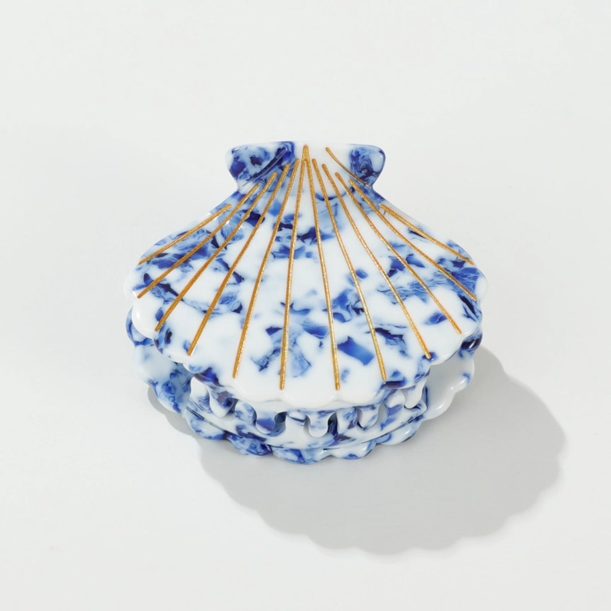 Coastal Blue Seashell Gold Painted Seashell Claw Clip