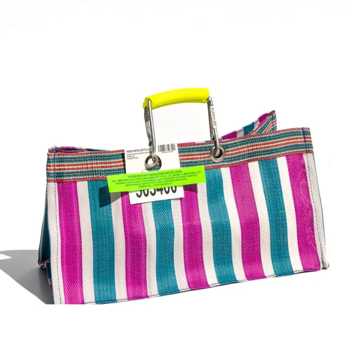 Puebco Recycled Plastic Stripe Bag Wide in Green X Pink