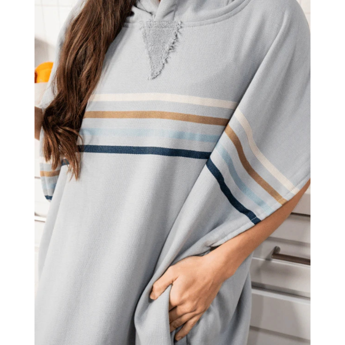 Sand Cloud Classic Stripe Hooded Poncho in Grey