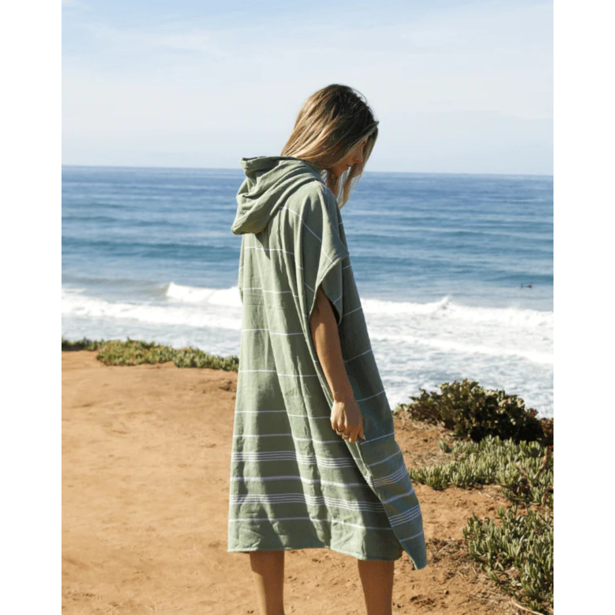 Sand Cloud Classic Stripe Hooded Poncho in Hedge Green