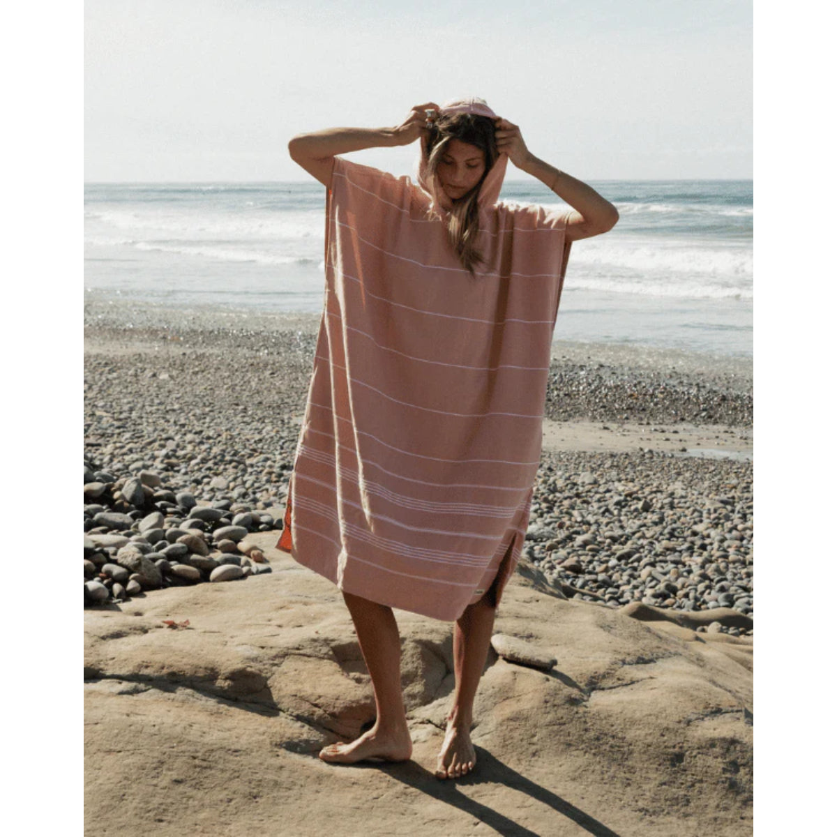 Sand Cloud Classic Stripe Hooded Poncho in Misty Rose