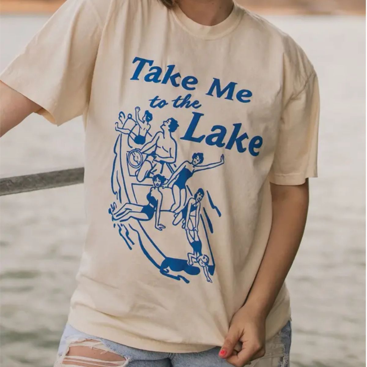 Charlie Southern Take Me To The Lake Tee in Cream