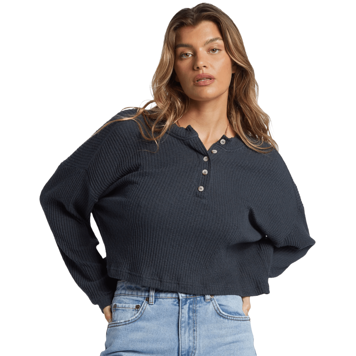 Billabong Good Catch Henley in Black Sands - BoardCo