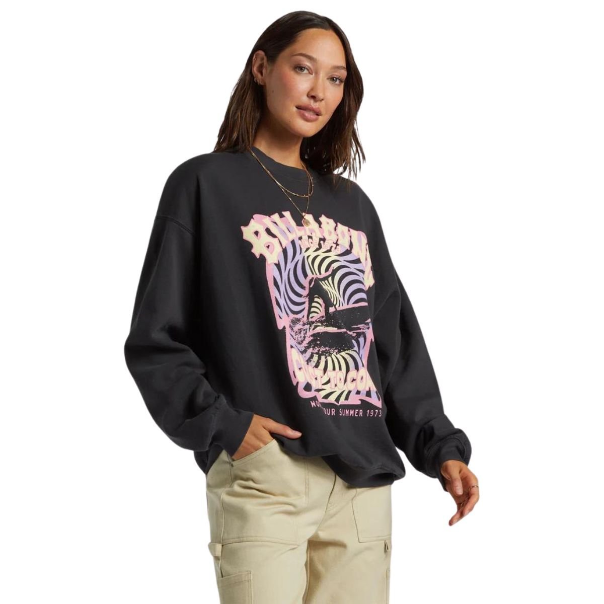 Billabong Ride In Oversized Sweatshirt in Black Sands 4 - BoardCo