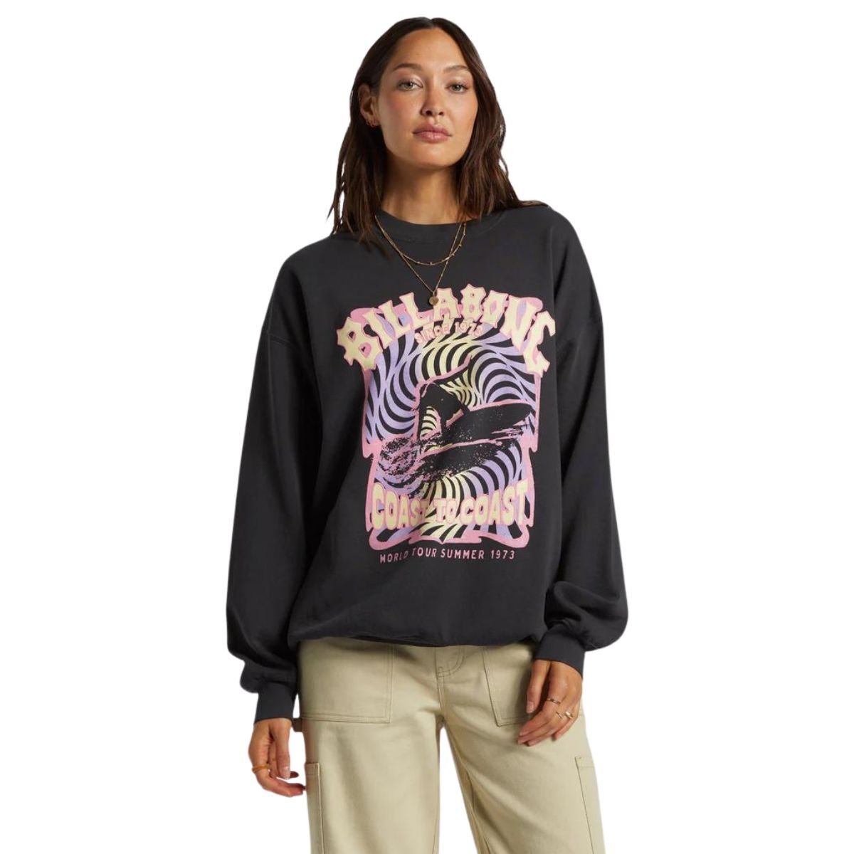 Billabong Ride In Oversized Sweatshirt in Black Sands 4 - BoardCo