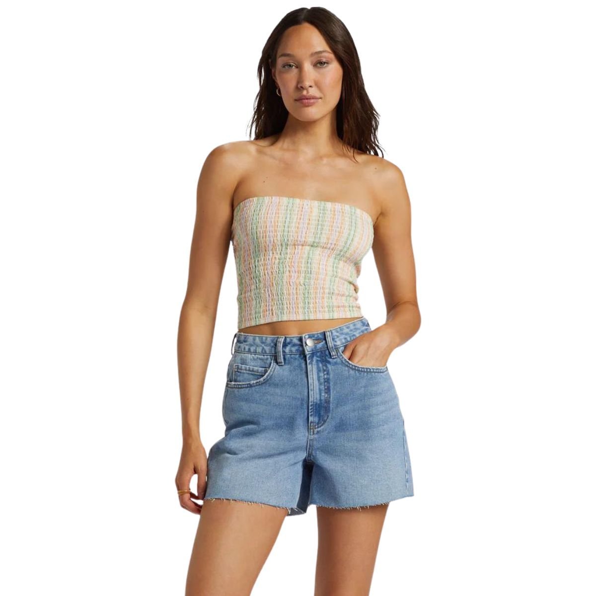 Billabong Riley Cut - Off Denim Shorts in Faded Indigo Fray - BoardCo