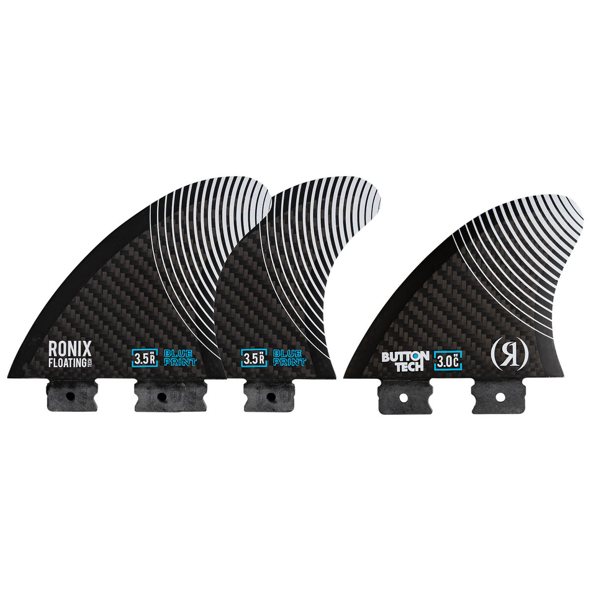 Ronix Blueprint Carbon Floating Button Tech Wakesurf Fin Set (3-Pack)