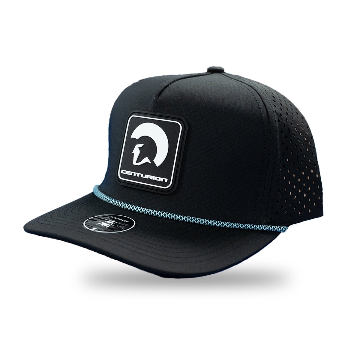 Centurion Blackhawk R+ Hat in Black with Light Blue Chain link Rope - BoardCo