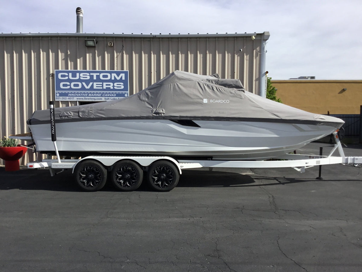 Centurion Fe25 with a DropZone Tower, FCTv3 bimini and Skylon SpringLock board racks - BoardCo
