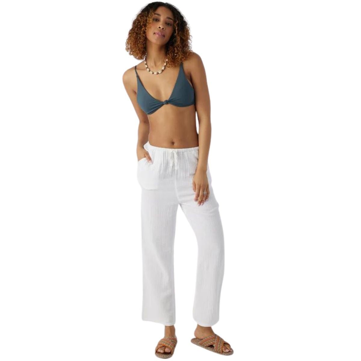 【BAON】23SS★ [BAON] Odella Pintuck String Banding Pants O'Neill Brenda Double Gauze Pants in White