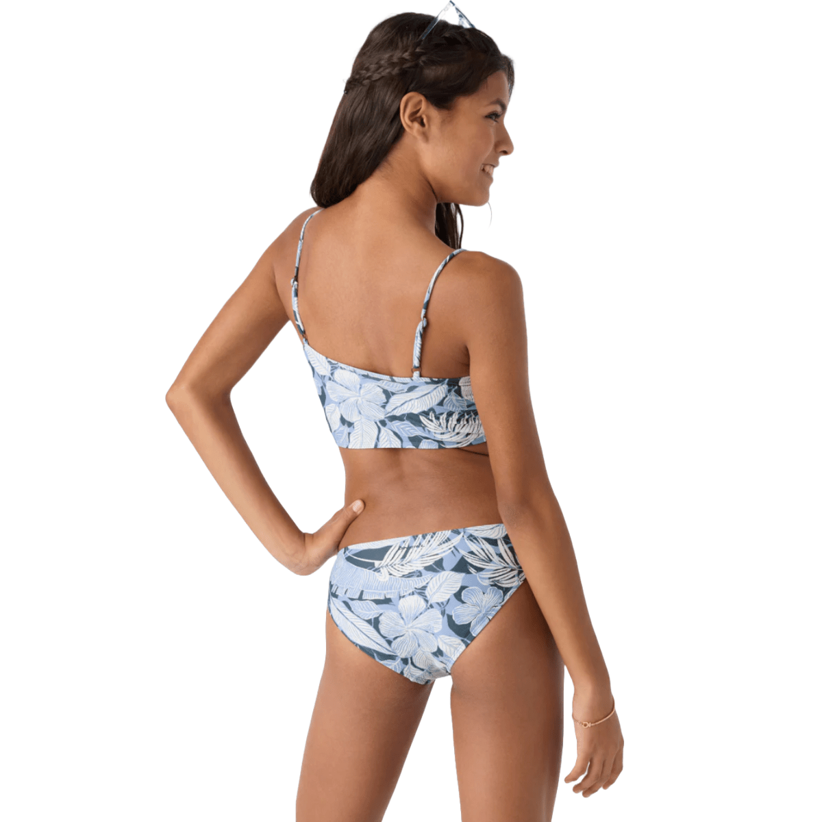 O'Neill Girls Palmetto Tropical Ruched Longline Bikini Set in Multicolor - BoardCo
