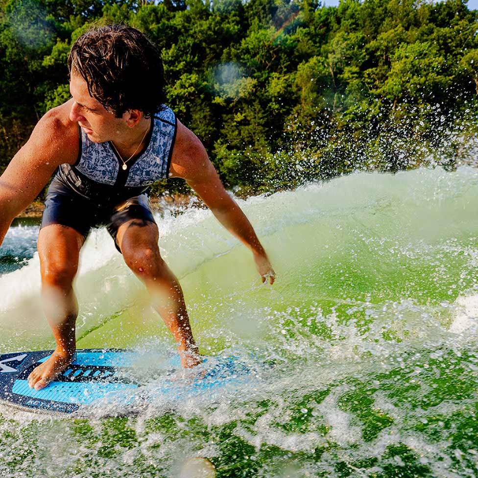 Phase 5 Key Jett Shreds Wakesurf Board 2027 – rider turning on the wave