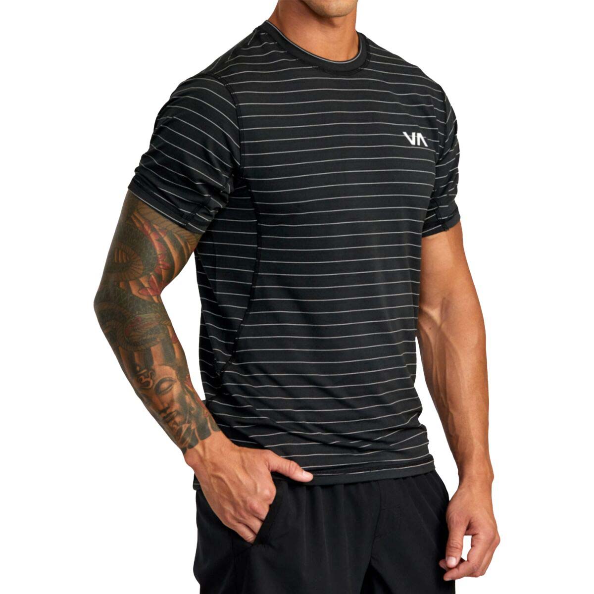 RVCA Sport Vent Stripe SS Tee in Black Stripe