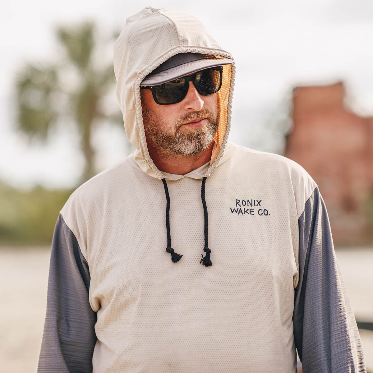 Ronix Men's UV Shade Wick Dry Hoodie in Sand / Charcoal
