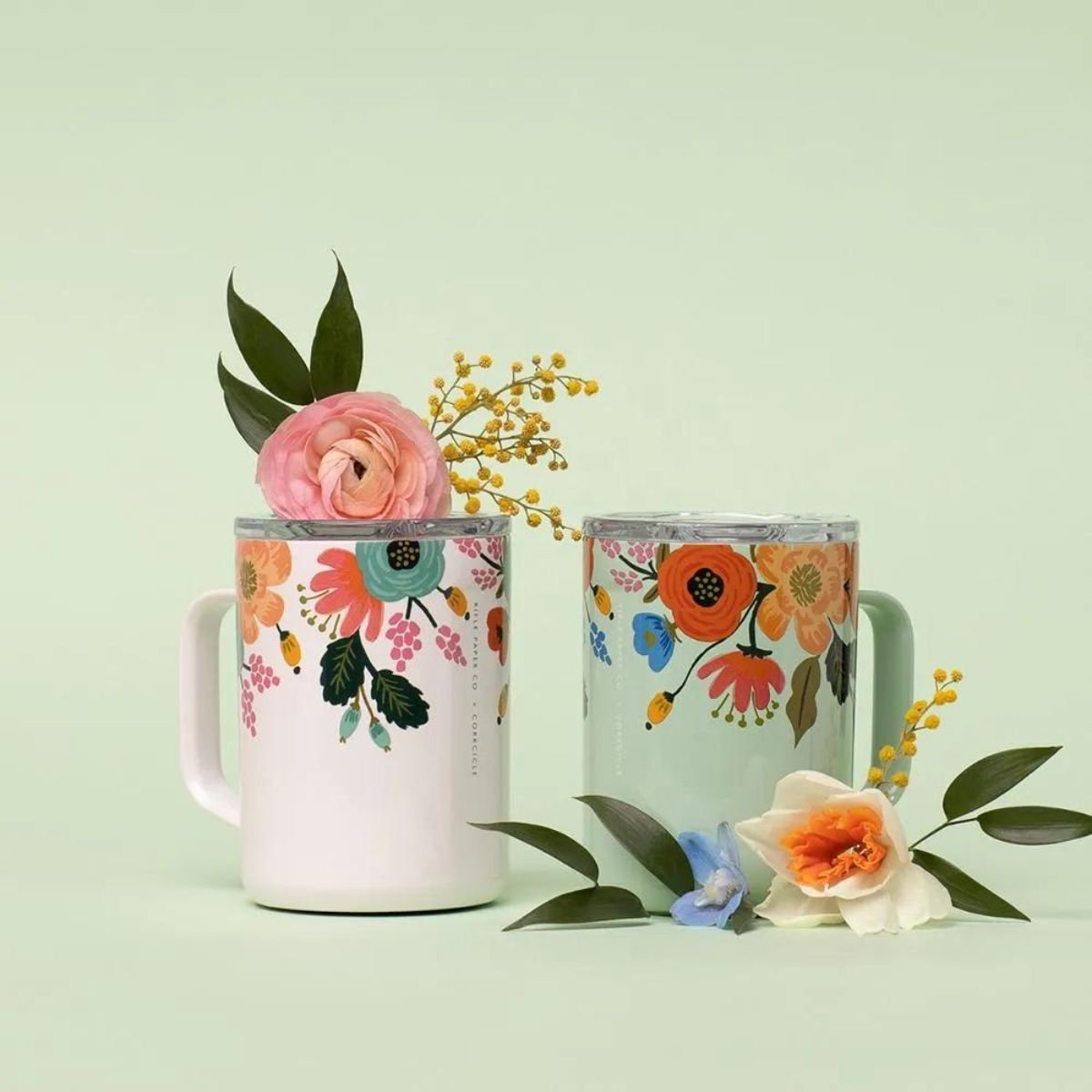 Corkcicle Rifle Paper 16oz Mug Gloss Mint Lively Floral - BoardCo