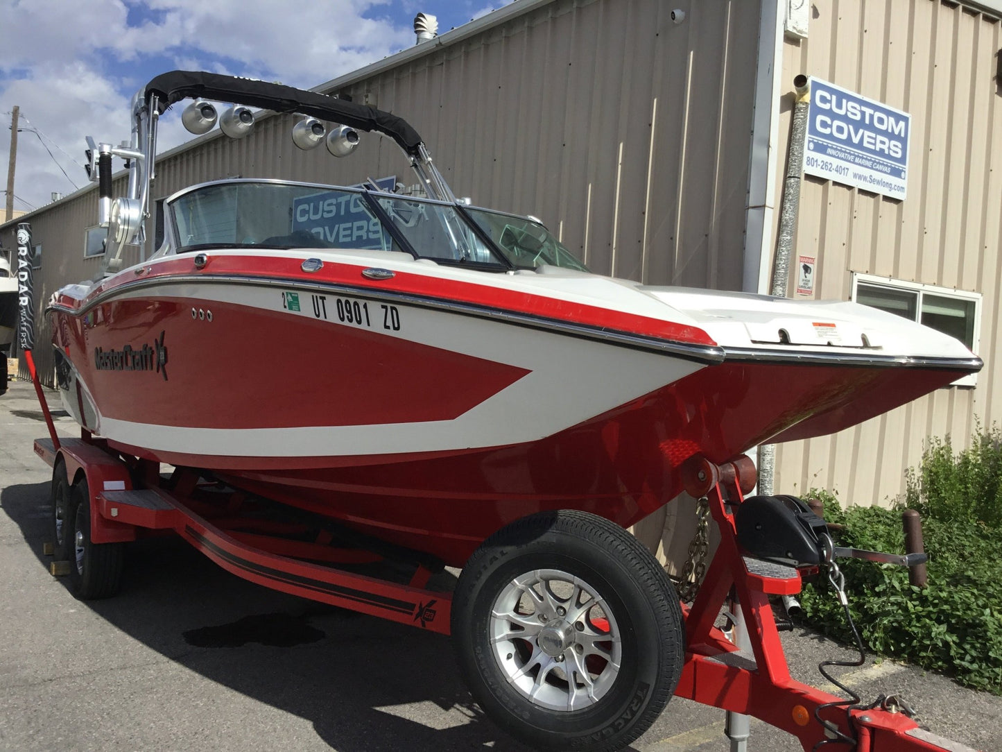 MasterCraft X23 With Factory Bimini Double Up Storage Cover - BoardCo