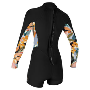 O'Neill Women's Bahia 2/1MM Back Zip L/S Spring Wetsuit in Black/Demiflor - BoardCo