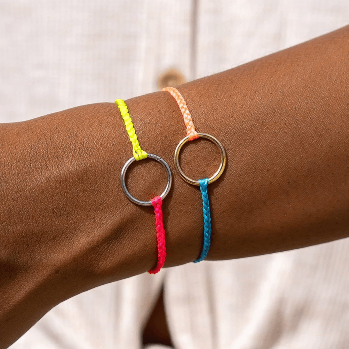 Pura Vida 2 Tone Full Circle Silver Bracelet in Neon Yellow/Neon Pink - BoardCo