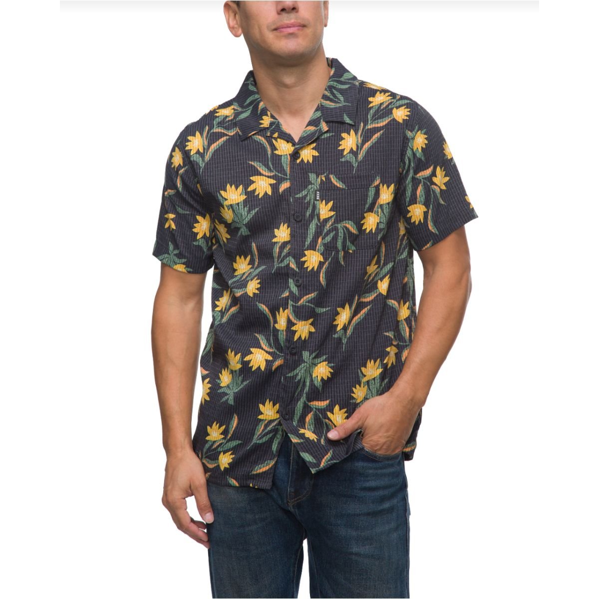 Reef Blake Short Sleeve Woven Men's Top in Caviar - BoardCo