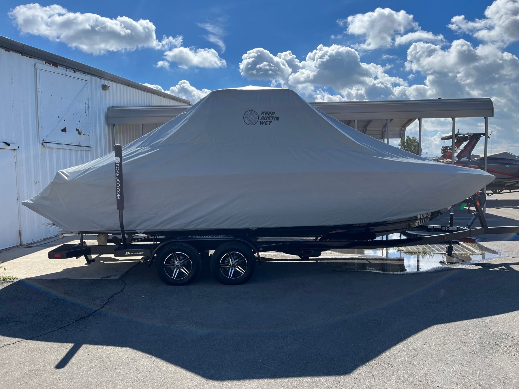 Supreme S240 With Battle Tower and FCT Bimini, Double Up Storage Cover - BoardCo