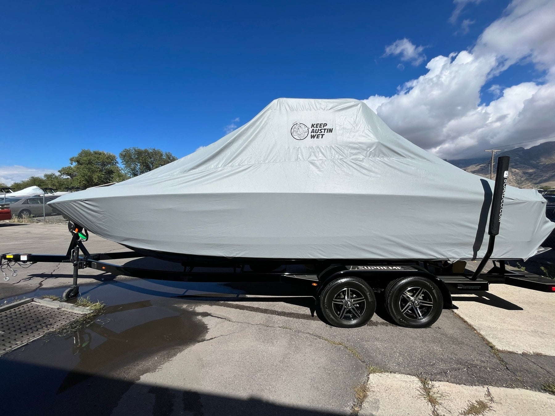 Supreme S240 With Battle Tower and FCT Bimini, Double Up Storage Cover - BoardCo