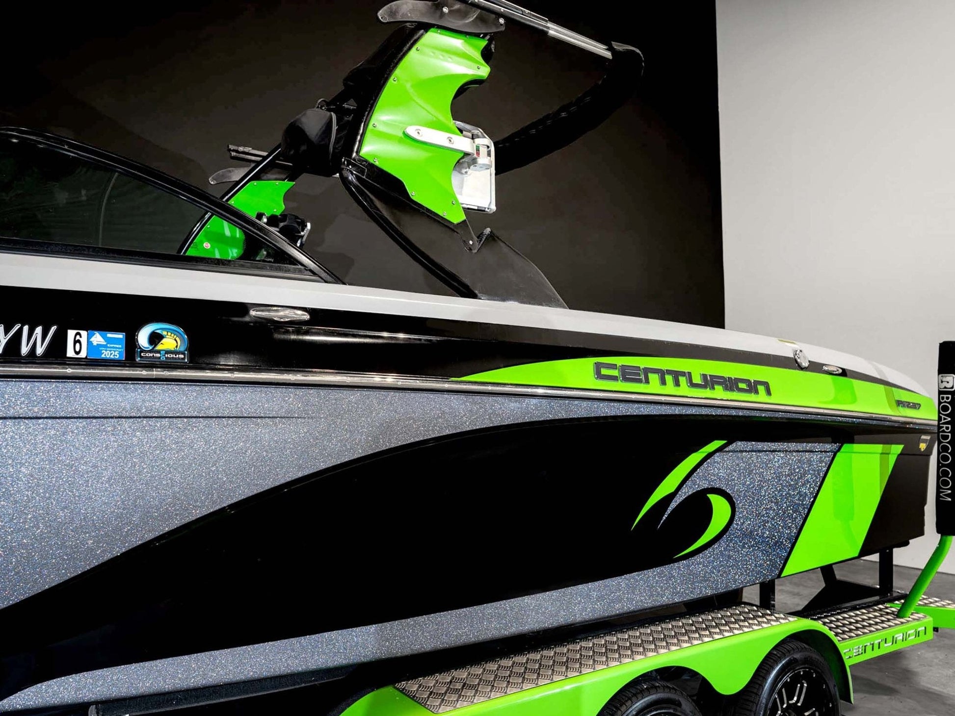 2016 Centurion Ri237 - Onyx Black / Gunmetal Flake / Lime Green - BoardCo Boats
