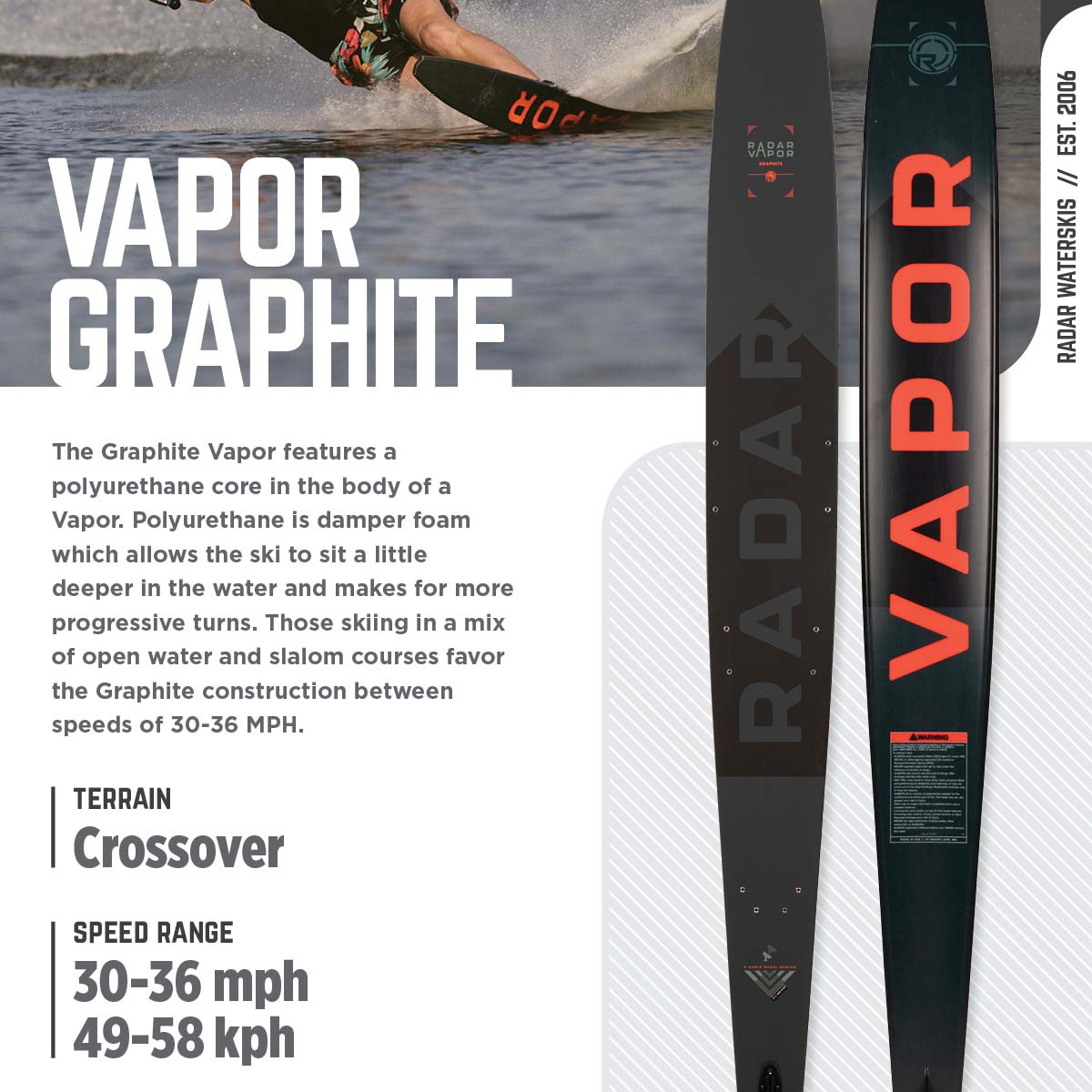 Radar Graphite Vapor w/ Carbitex Vector BOA Dbl Boot Water Ski Package 2025