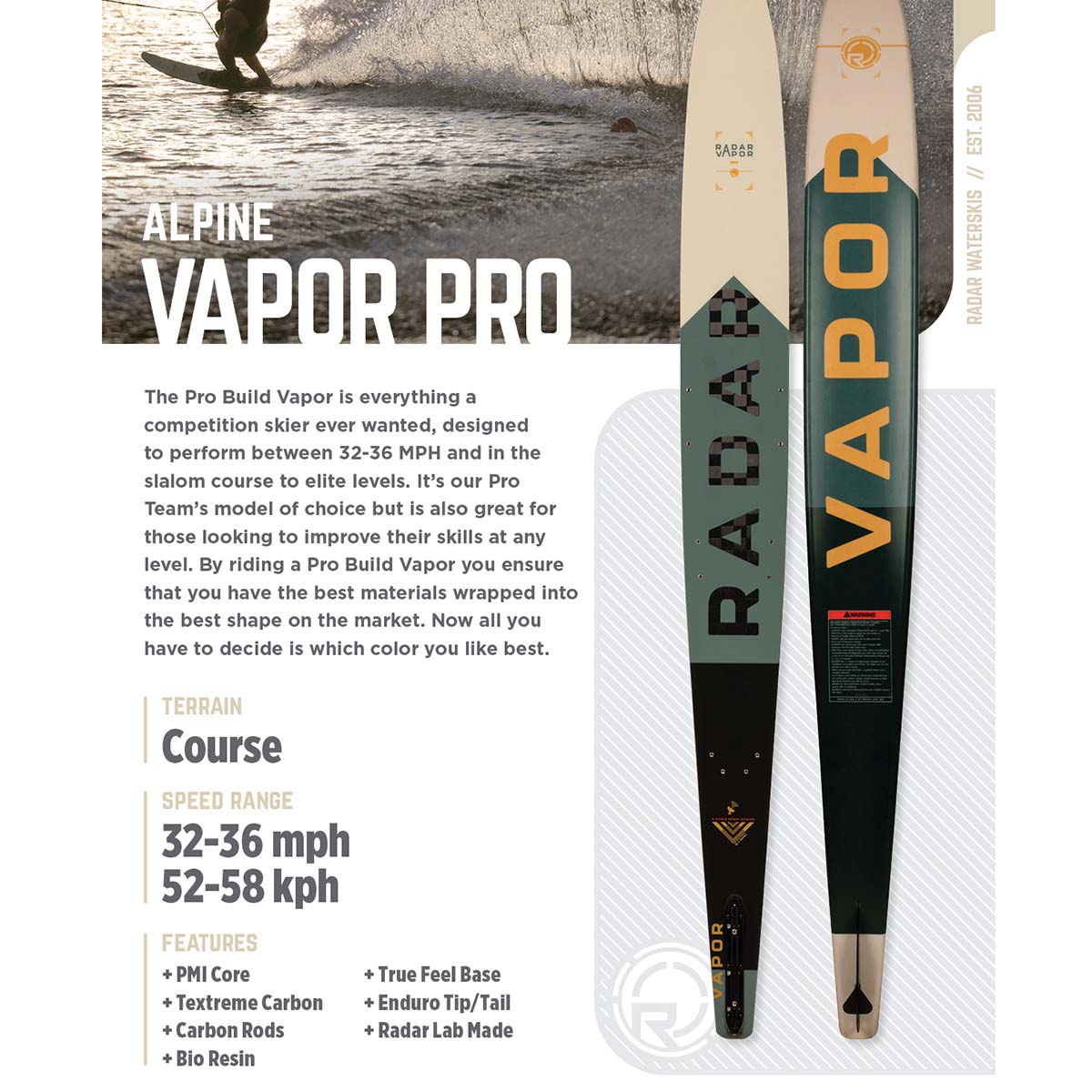 Radar Pro Build Vapor Water Ski 2025 - Textreme / Alpine
