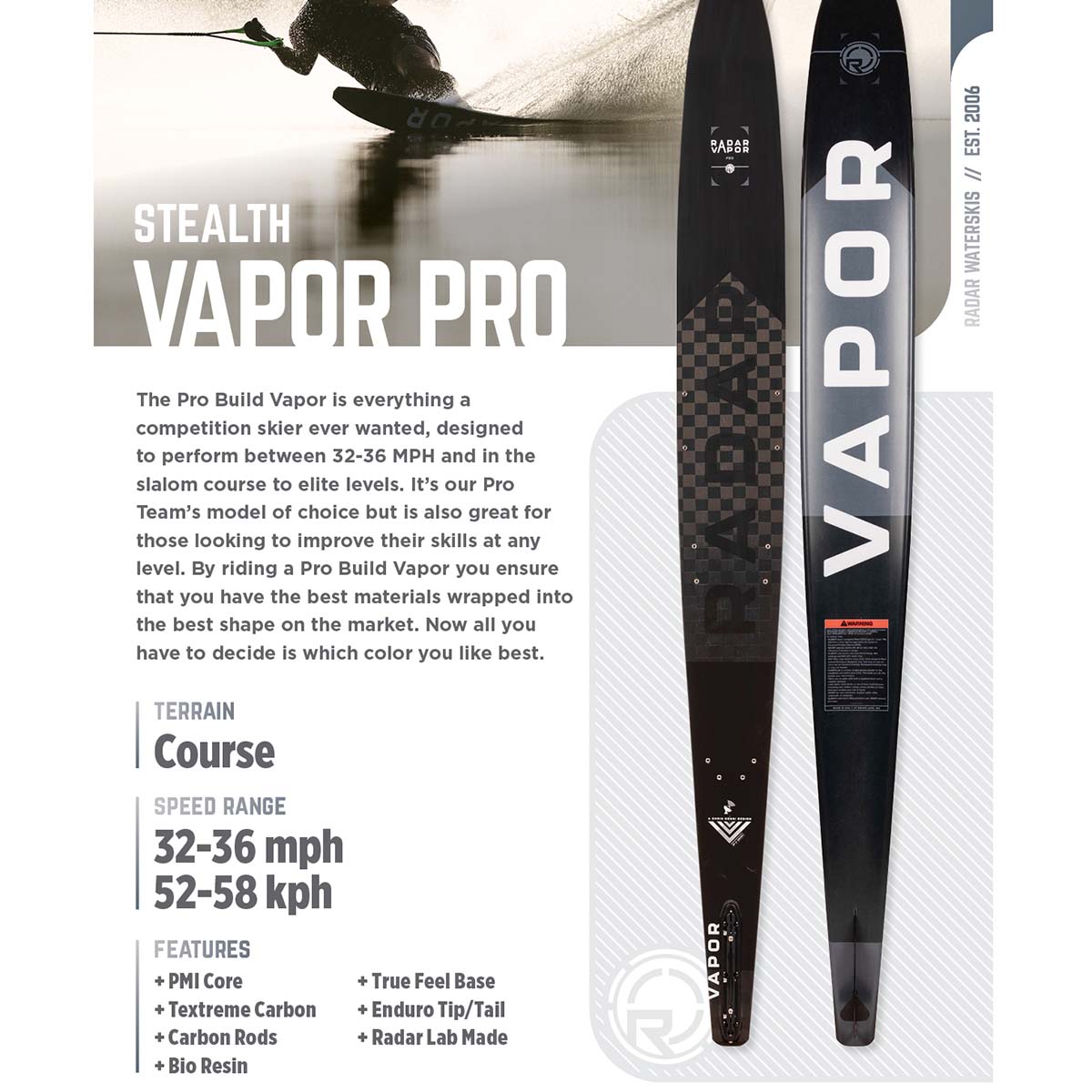 Radar Vapor Pro Build Water Ski 2025 - Stealth
