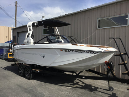 Nautique G25 with FCT19 Tower and Factory Bimini Double Up Storage Cover