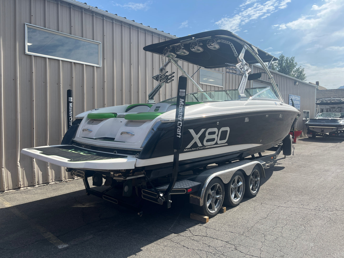 MasterCraft X80 with the ZeroFlex 5.2 Tower, and XL FCT bimini