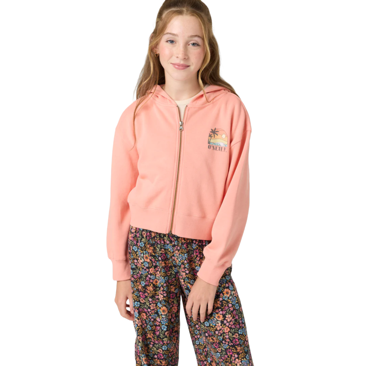 O'Neill Girls Darcie Zip Fleece in Coral Haze