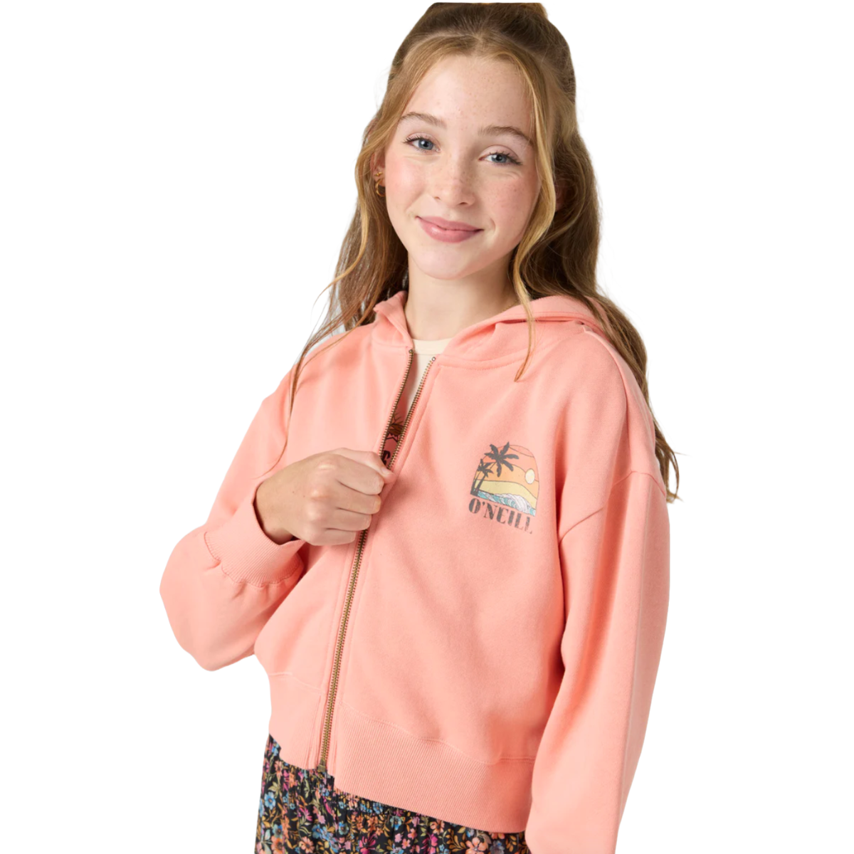 O'Neill Girls Darcie Zip Fleece in Coral Haze