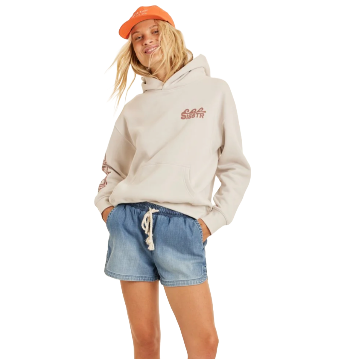 Sisstr Sunny Daze Long Sleeve Fleece Hoodie in Sand