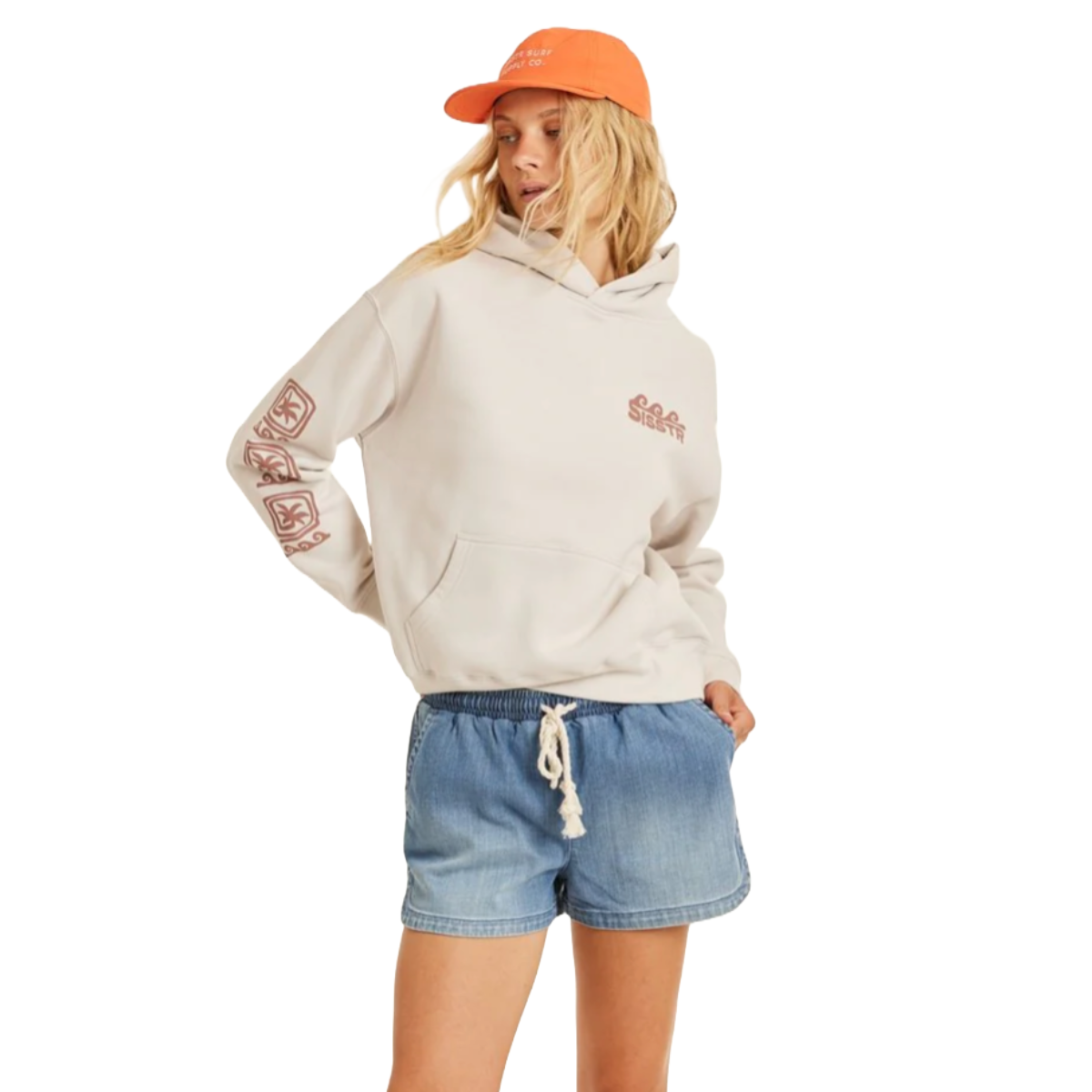 Sisstr Sunny Daze Long Sleeve Fleece Hoodie in Sand