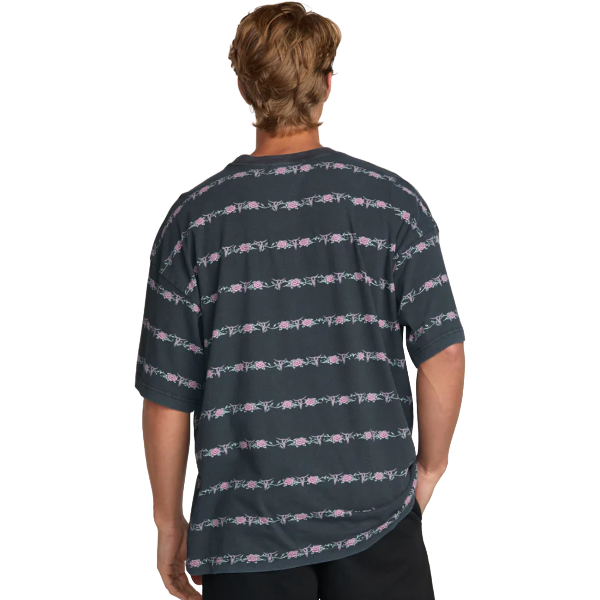 Billabong Raging Bull Stripe Tee in Washed Black