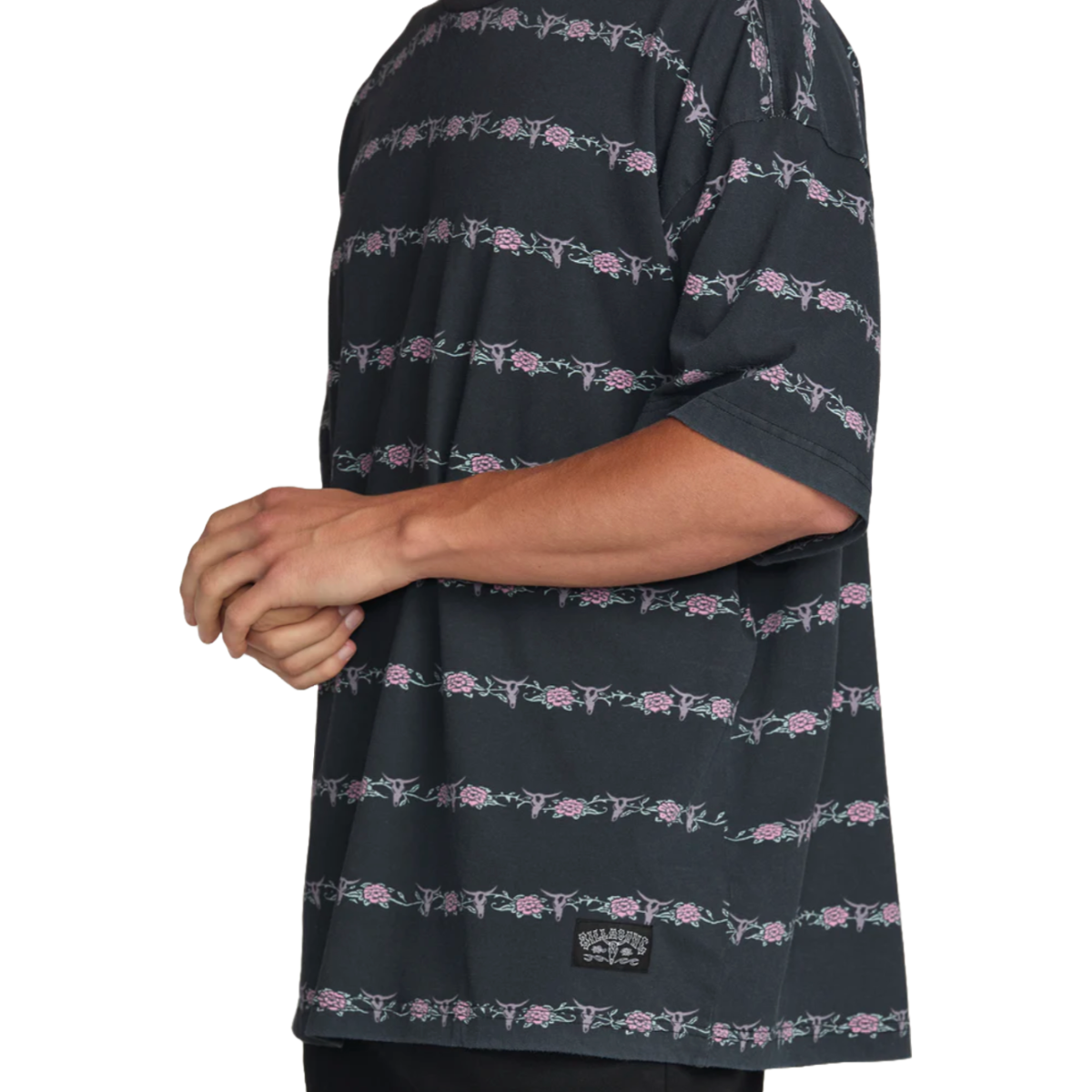 Billabong Raging Bull Stripe Tee in Washed Black