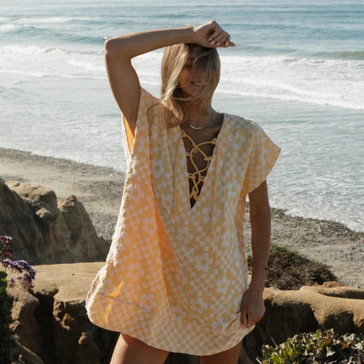 Sand Cloud Floral Check Cover Up in Snapdragon