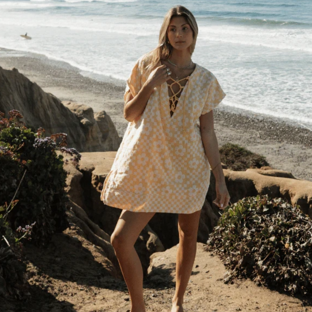 Sand Cloud Floral Check Cover Up in Snapdragon