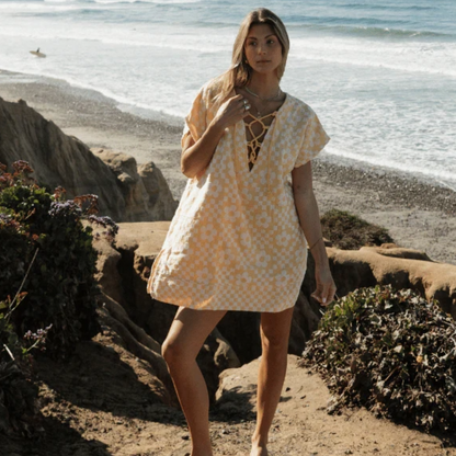 Sand Cloud Floral Check Cover Up in Snapdragon