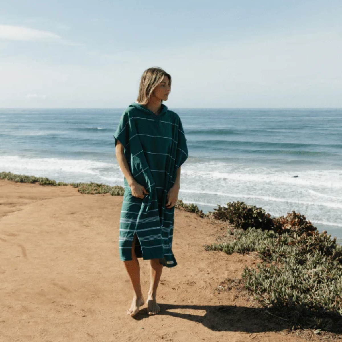 Sand Cloud Classic Stripe Hooded Poncho in Rain Forest