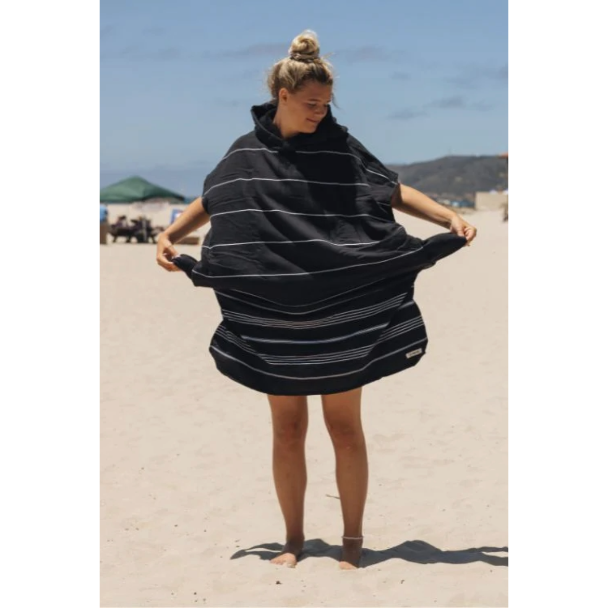 Sand Cloud Classic Stripe Hooded Poncho in Black